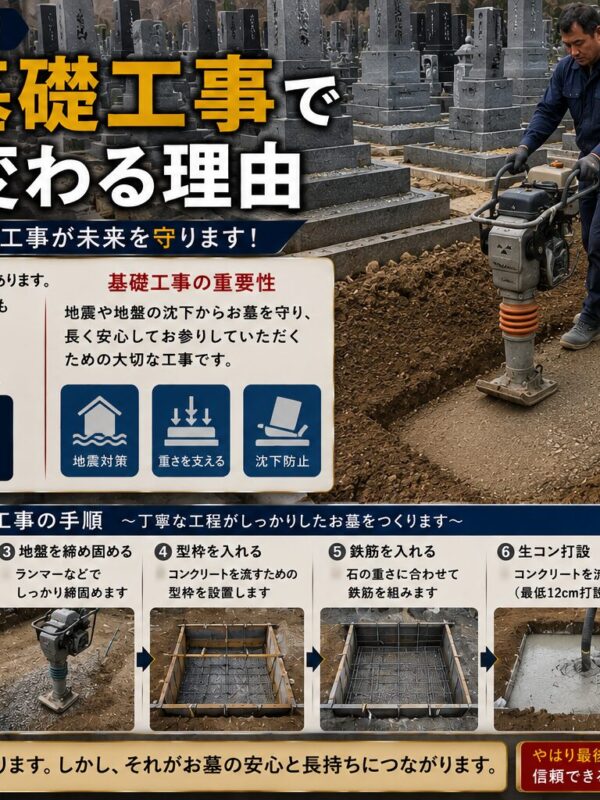 「墓石の基礎工事で値段が変わる理由！｜見えない所で差が出ます！」