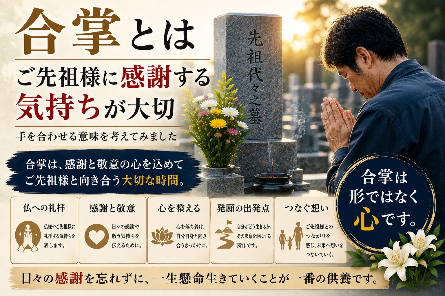 「合掌とは何なのか！｜ご先祖様に感謝する気持ちが大切！」 | 【石大 兼子石材店】滋賀県近江八幡市の石彫刻のできる墓石店