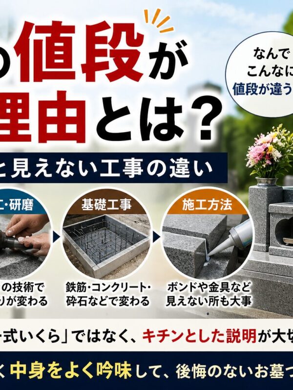 「お墓の値段が違う理由とは？石のランクと見えない工事の違い!」