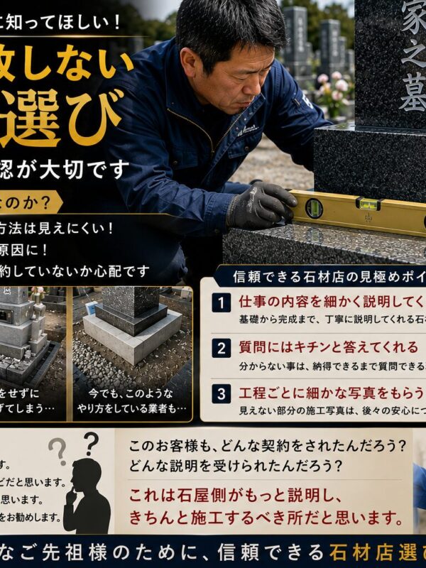 「お墓で失敗しない石材店選び！｜施工説明と写真確認が大切です！」