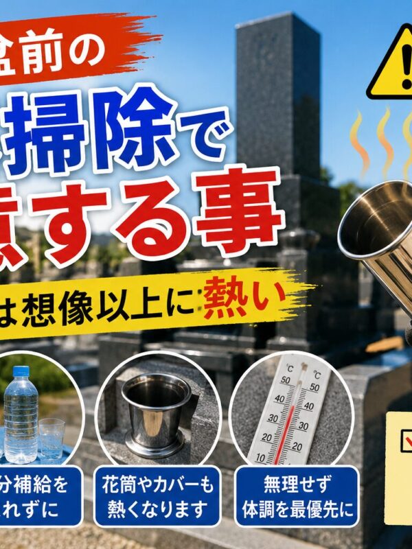 「お盆前のお墓掃除で注意する事！｜真夏の石は想像以上に熱い！」