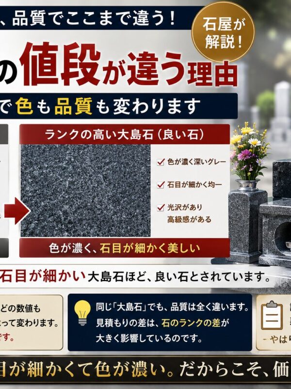 「同じ大島石でも値段が違う理由!|石のランクで色も品質も変わります!」