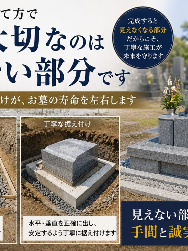 「お墓の建て方で一番大切なのは見えない部分です!|基礎工事と据え付けが寿命を左右する!」
