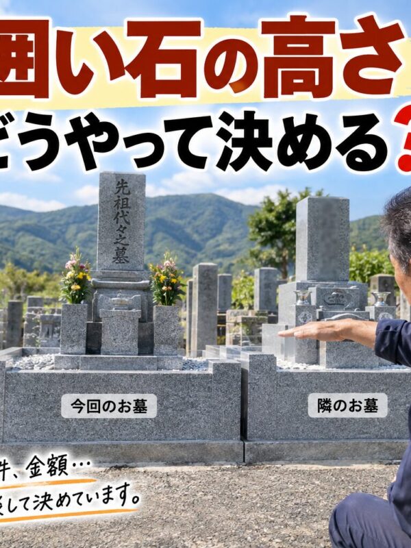 「お墓の囲い石の高さはどう決める?!|隣とのバランスや墓地の傾斜も考えます!」