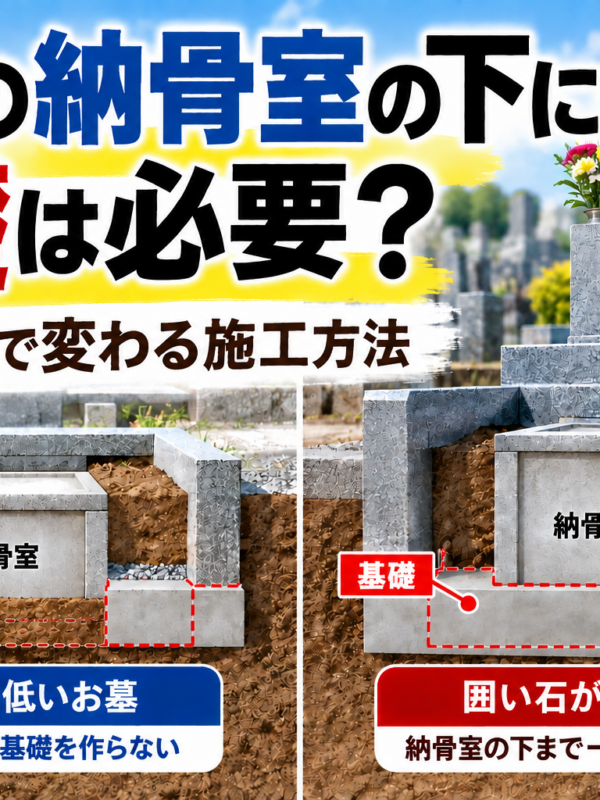 「お墓の納骨室の下にも基礎は必要?!|形や高さで変わる施工方法!」