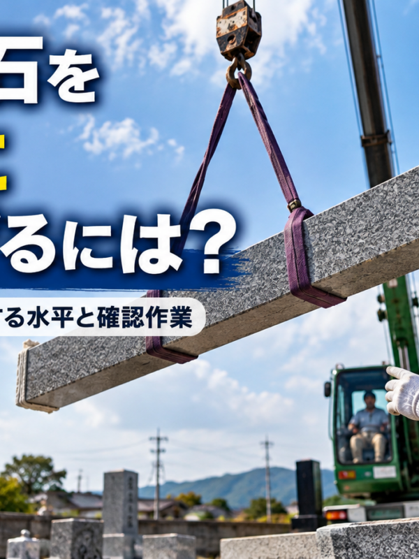 「お墓の石を安全に吊り上げるには？！｜42年の石屋が大切にする水平と確認作業！」